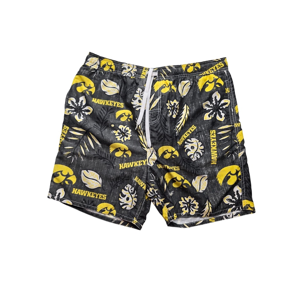 Wes and Willy Iowa Hawkeyes Floral Tropical Swim Trunks Black Yellow Mens XL NWT
